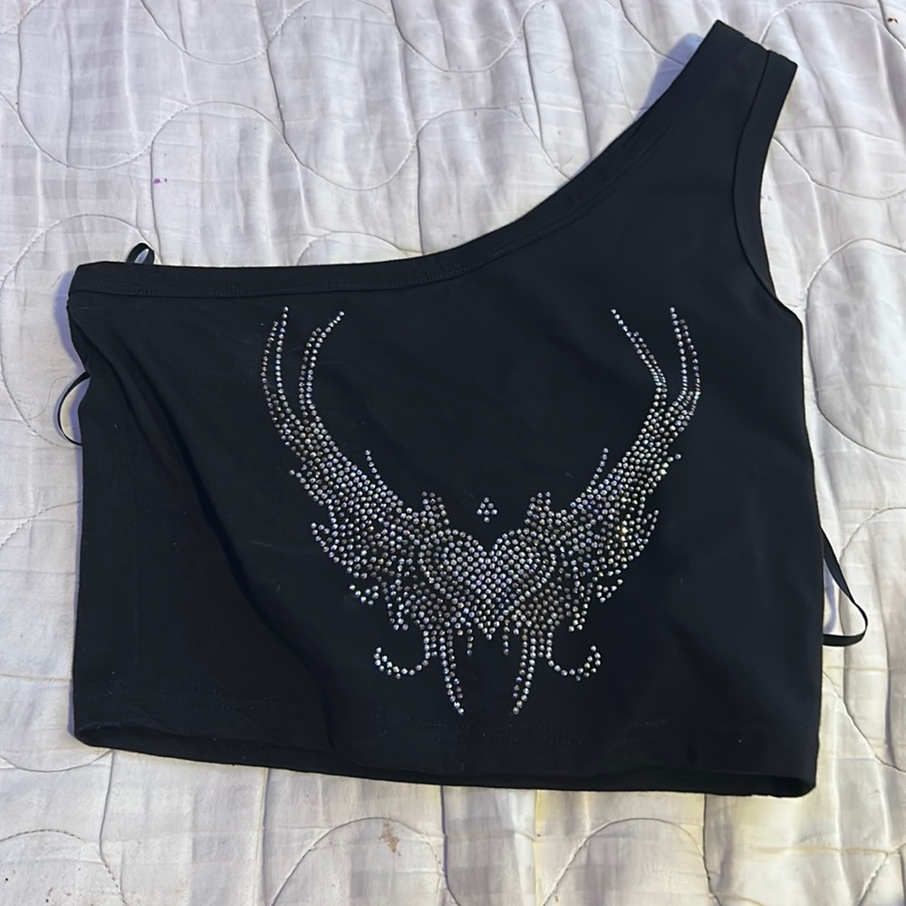 Rhinestone Y2K One Shoulder Crop Top